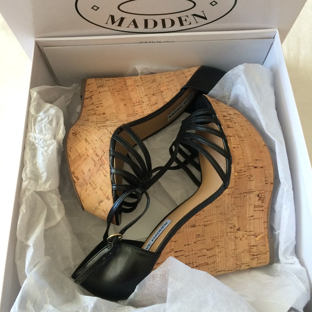 Steve Madden Cork Greatful Black Wedges